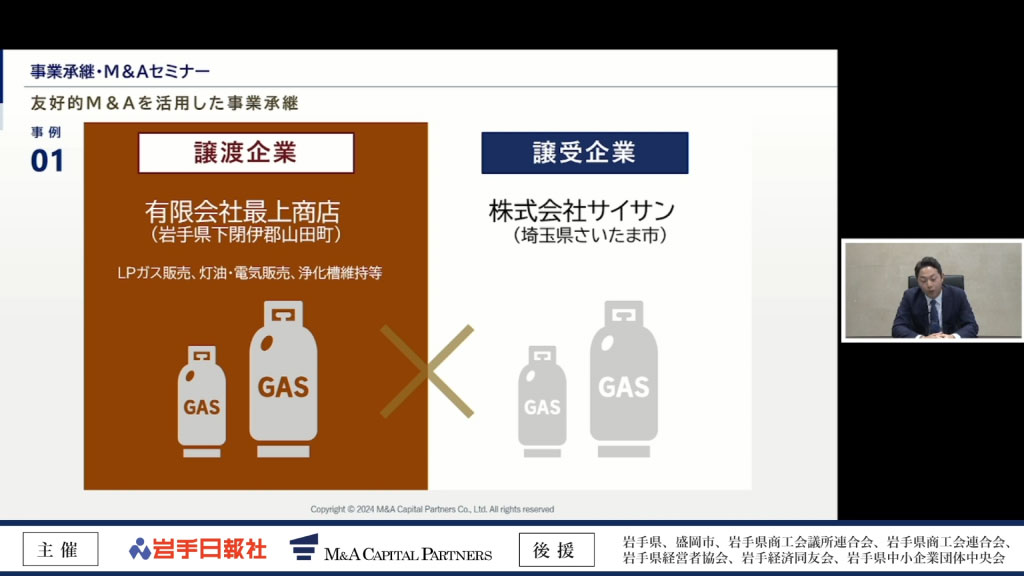 岩手県内のM&A事例解説のスライド