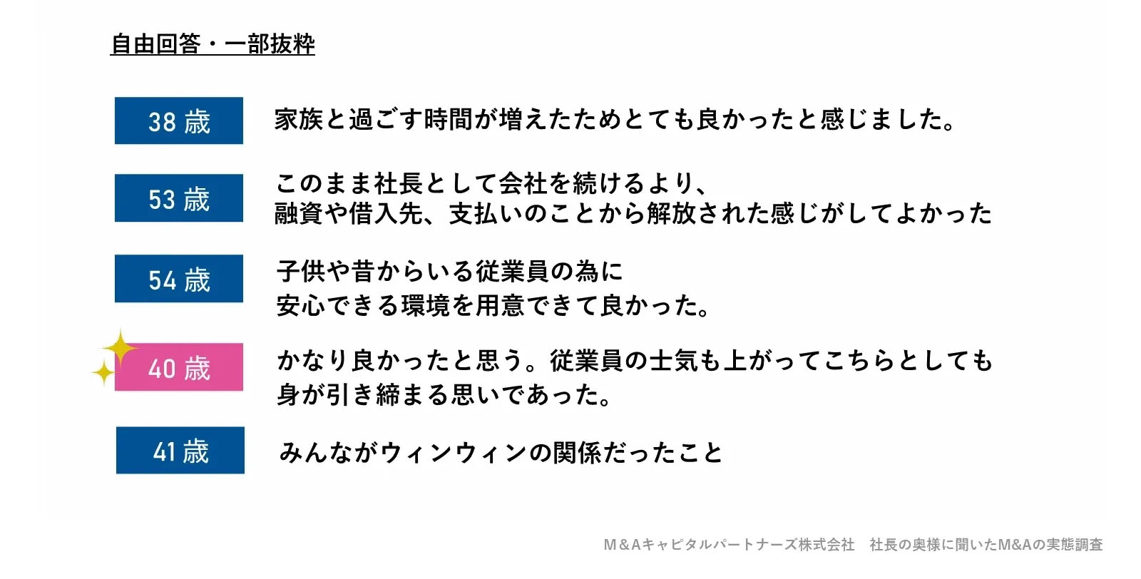 M&Aの実施に対しての感想を記入ください。（自由回答）への回答のグラフイメージ
